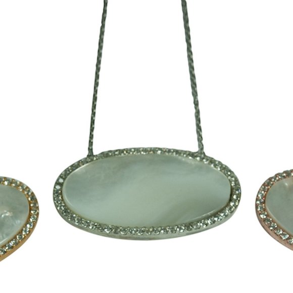MOTHER OF PEARL NECKLACE-W/PAVE CRYSTALS ACCENTS-STERLING SILVER (.925) - Picture 1 of 8
